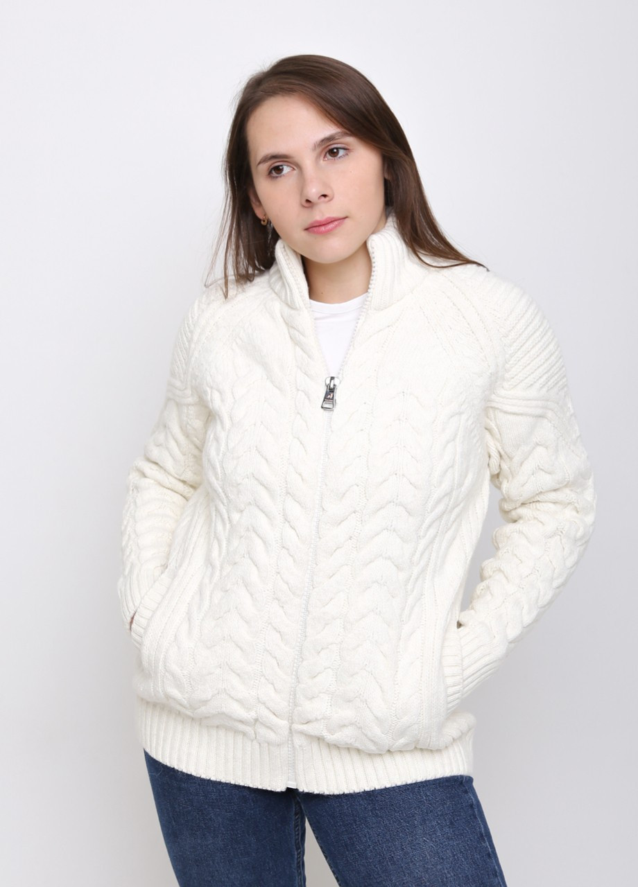 Белый зимний свитер женский на молнии белый теплый большой размер Pulltonic Прямая