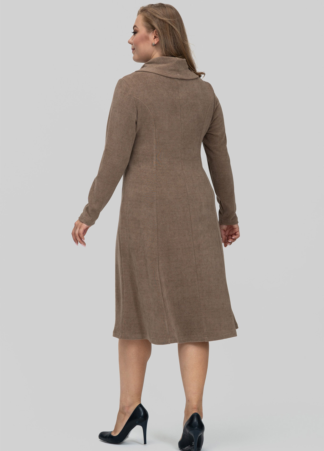 Кофейное кэжуал платье клеш A'll Posa однотонное