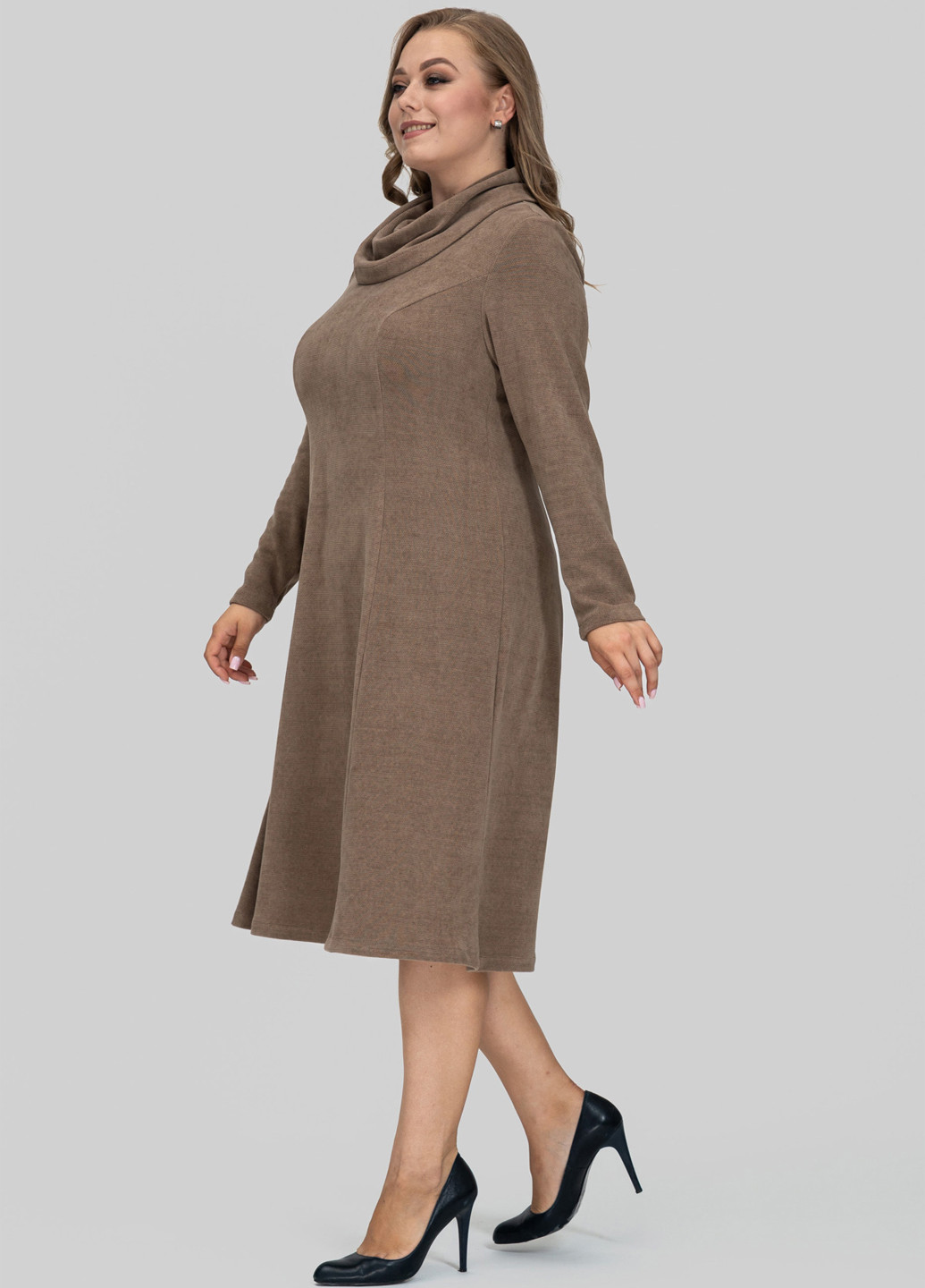 Кофейное кэжуал платье клеш A'll Posa однотонное