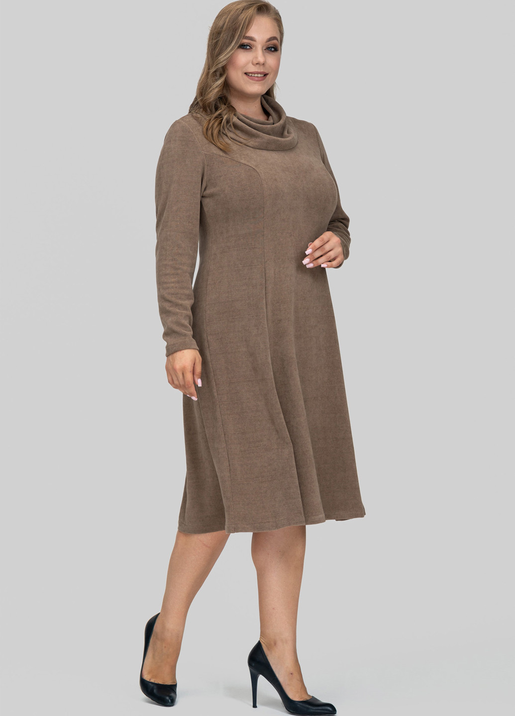 Кофейное кэжуал платье клеш A'll Posa однотонное