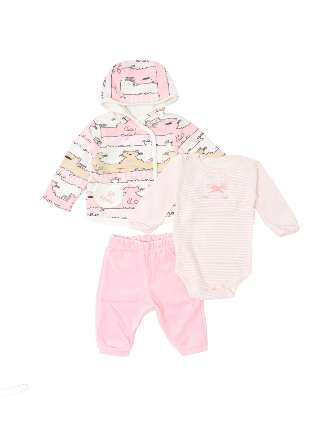 Розовый комплект (боди, кофточка, штанишки) Фламинго Текстиль