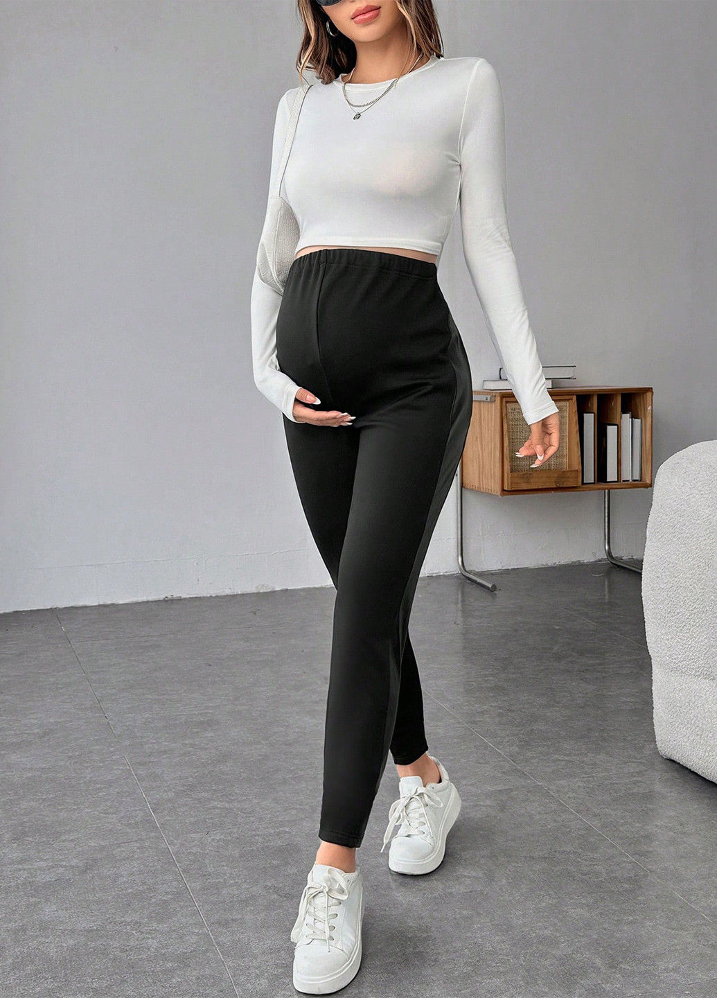 Черные зимние леггинсы для беременных SHEIN