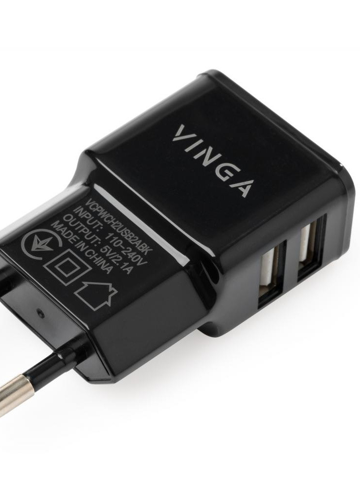 Зарядное устройство (VCPWCH2USB2ABK) Vinga 2 Port USB Wall Charger 2.1A (253507316)