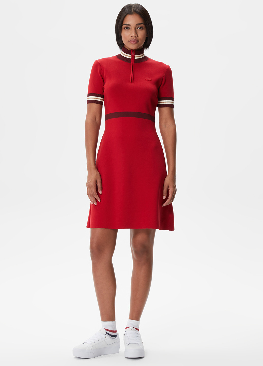 Красное кэжуал платье платье-водолазка Lacoste однотонное