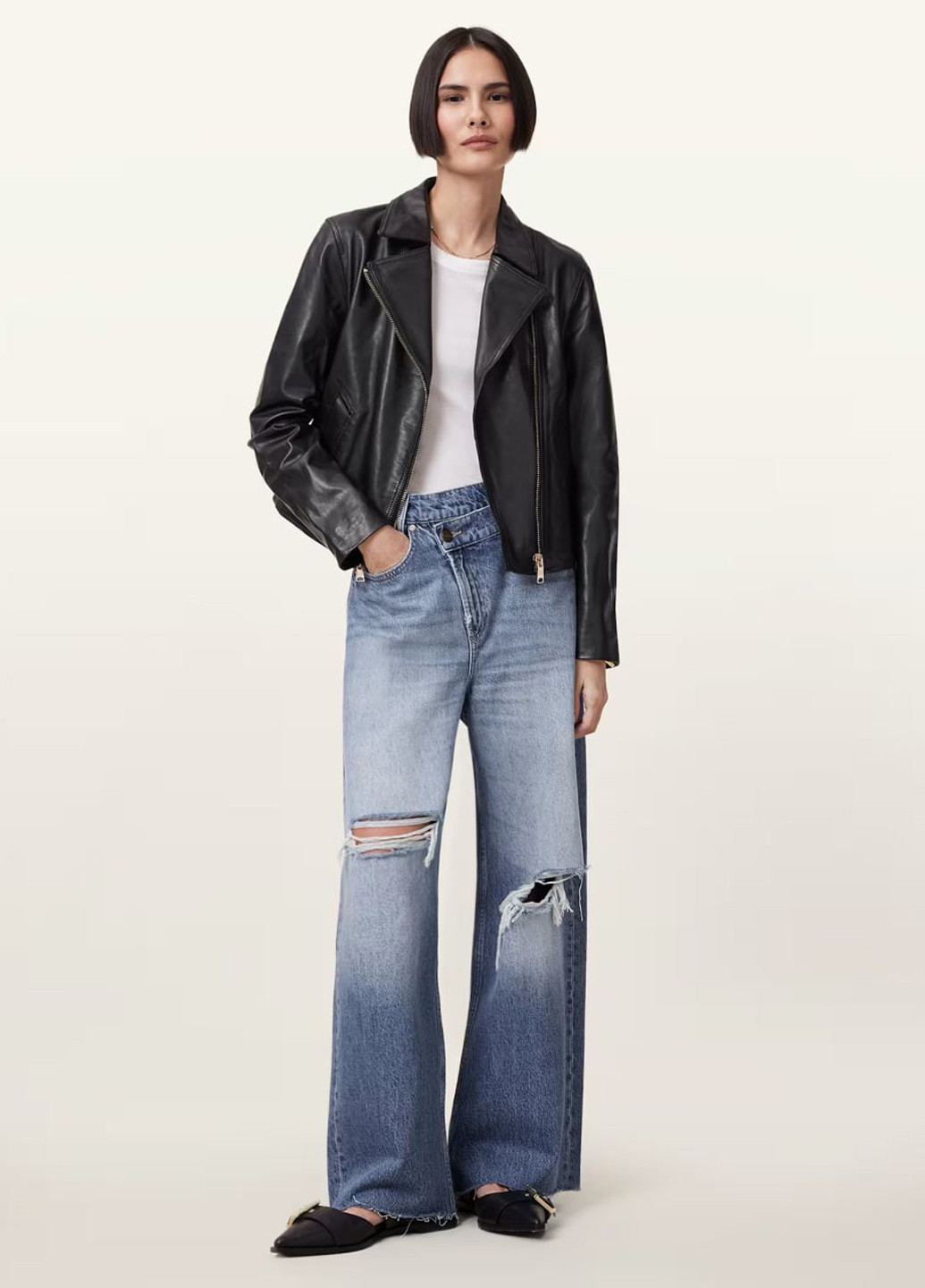 Черная демисезонная куртка кожаная байкерская Allsaints