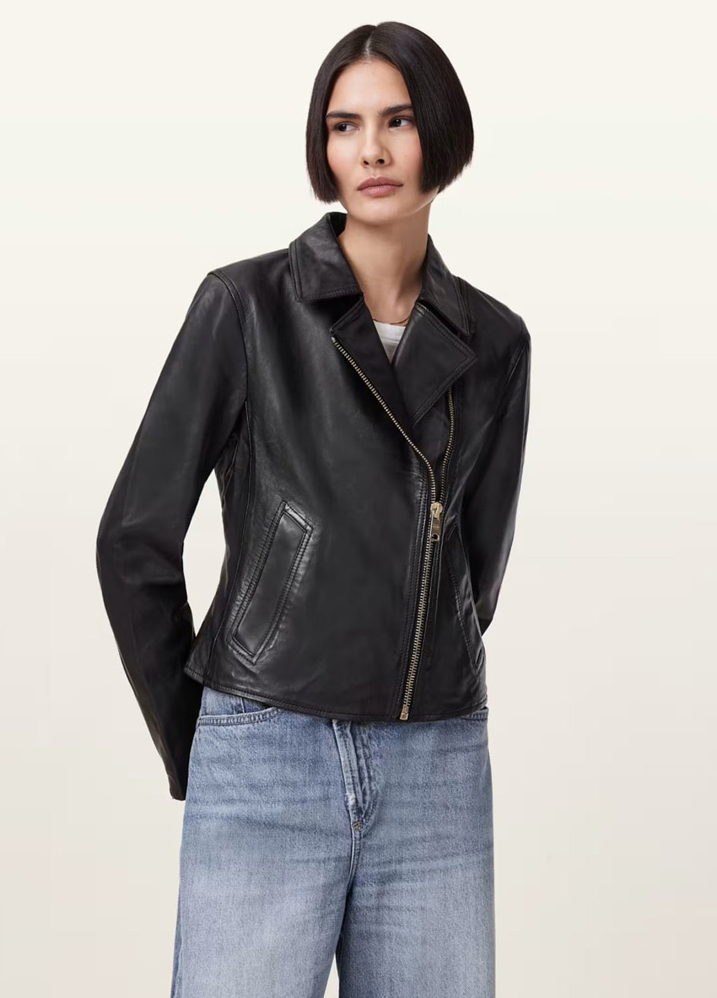 Черная демисезонная куртка кожаная байкерская Allsaints