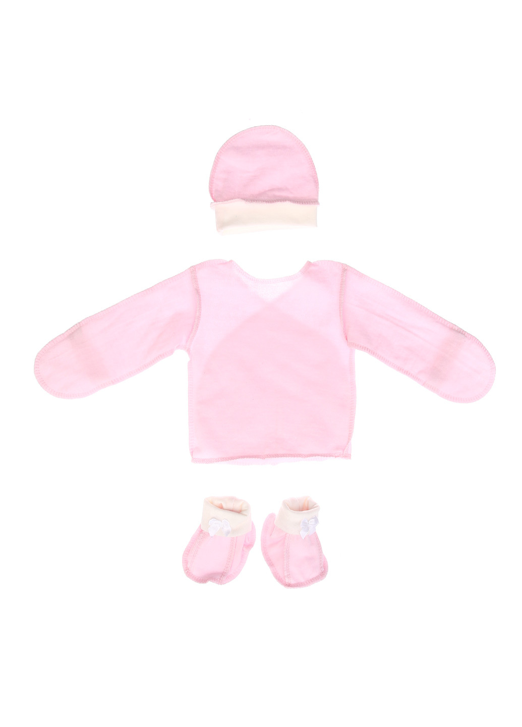 Светло-розовый демисезонный комплект (распашонка, пинетки, шапка) Трикомир