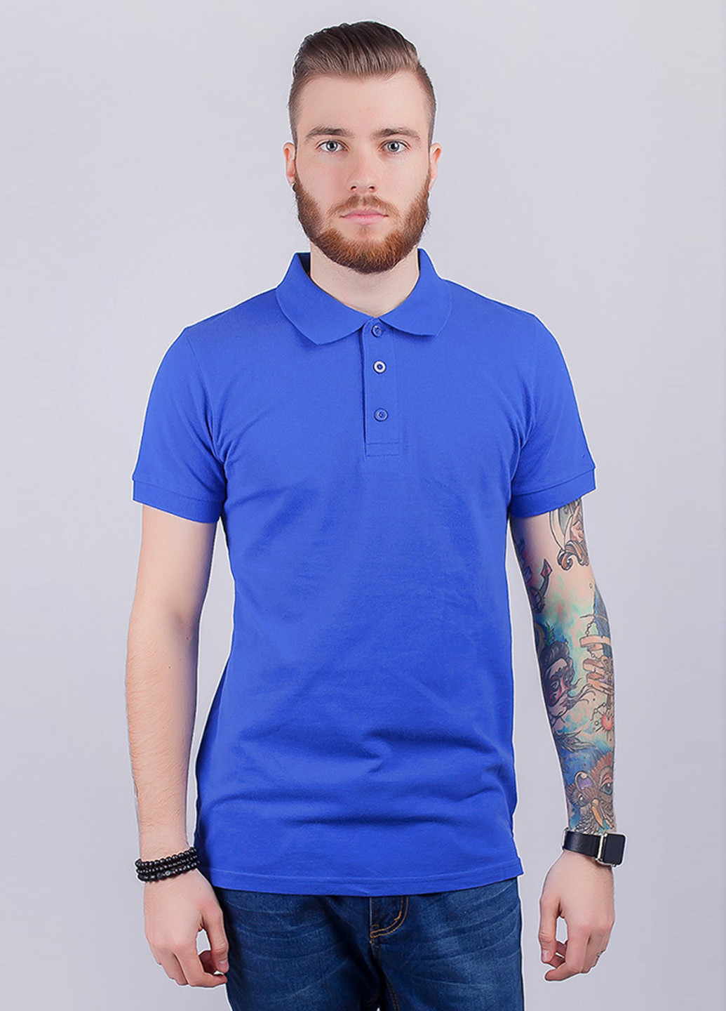 Синяя футболка-поло для мужчин Time of Style однотонная