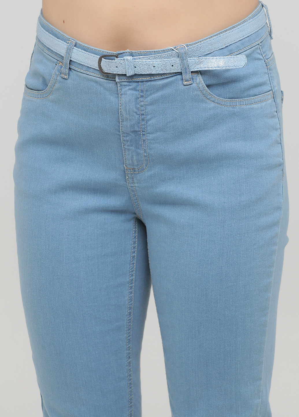 Бриджи Collection L однотонные голубые джинсовые хлопок