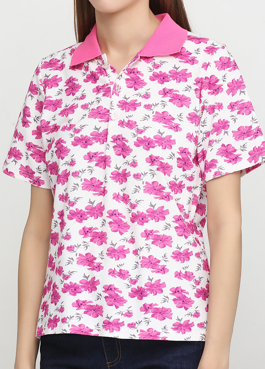 Розовая женская футболка-поло Micha с цветочным принтом