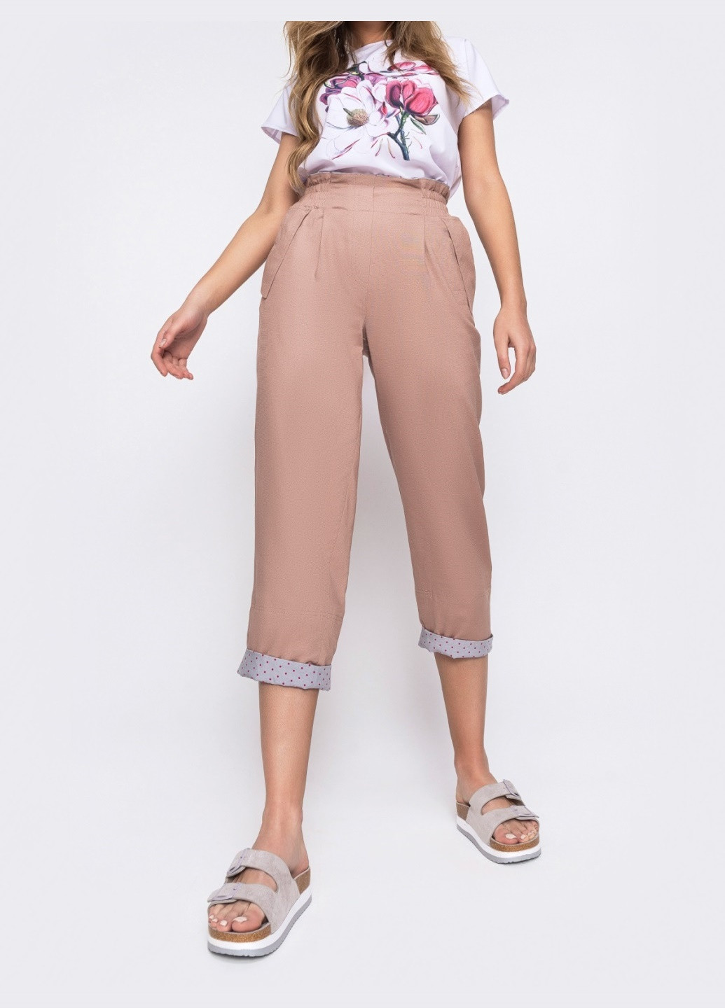 розовые брюки с завышеной талией и подворотами Dressa (226574240)