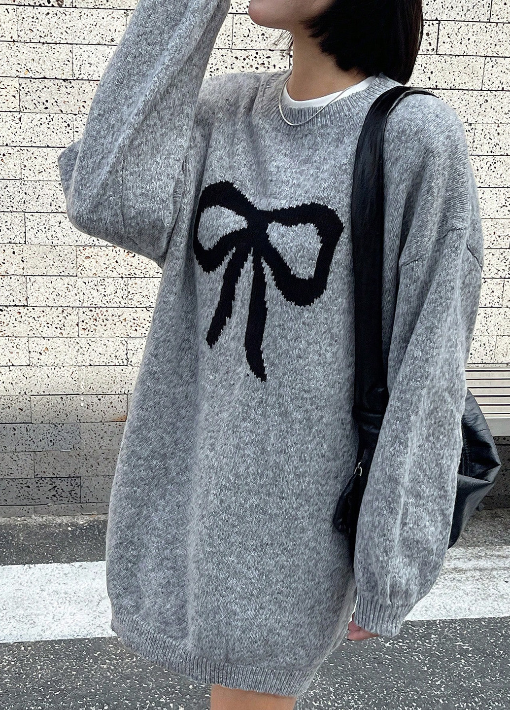 Серое кэжуал платье платье-свитер SHEIN меланжевое
