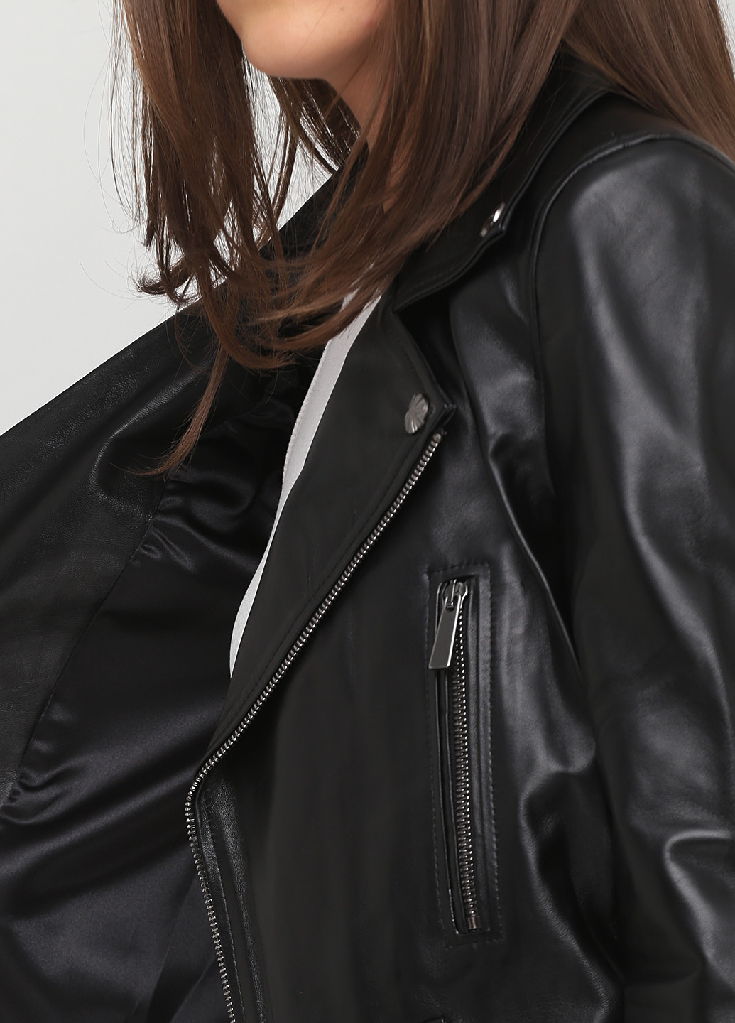 Чорна демісезонна куртка шкіряна Leather Factory