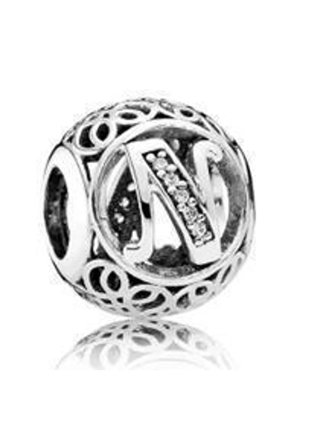 Серебряный шарм для браслетов Пандора «Буква N» 791858CZ No Brand (252433526)