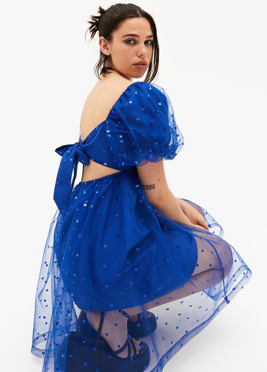 Синя кежуал, святковий сукня Monki сердечка