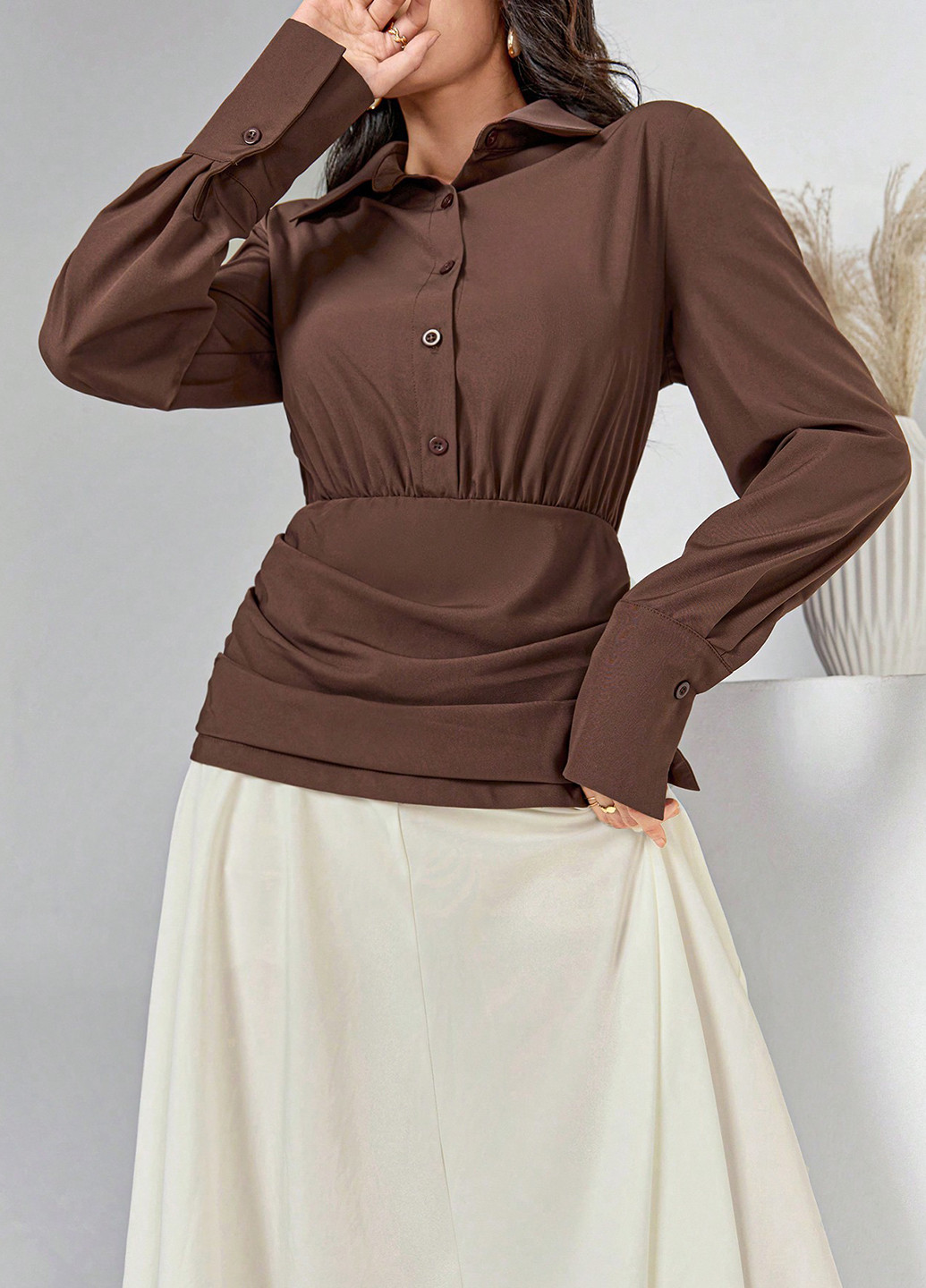 Коричнева кежуал сукня кльош SHEIN колор блок