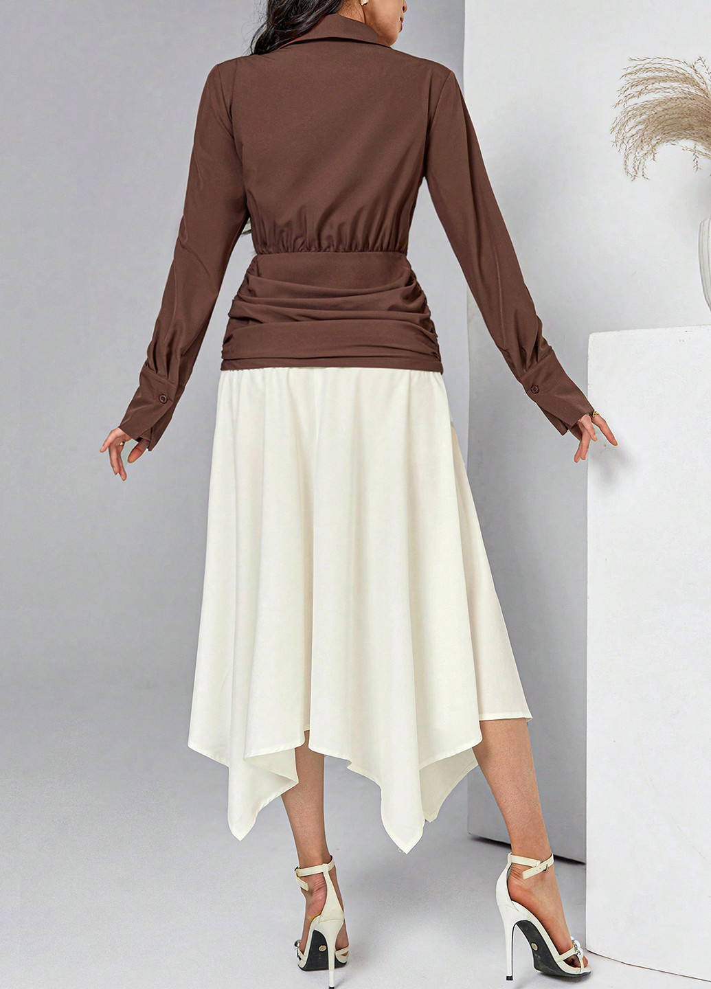 Коричнева кежуал сукня кльош SHEIN колор блок