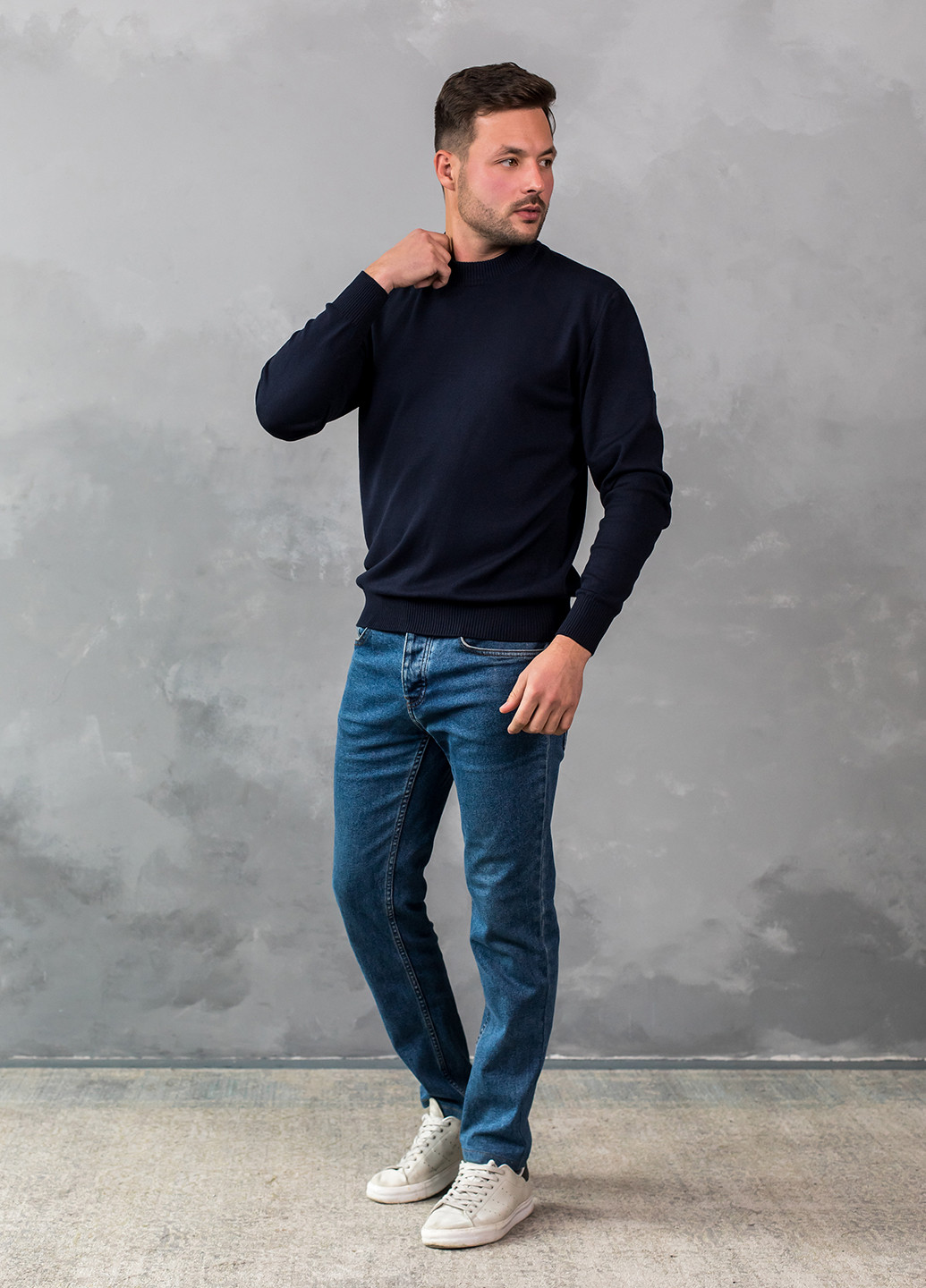 Темно-синій демісезонний джемпер чоловічий джемпер Viviami