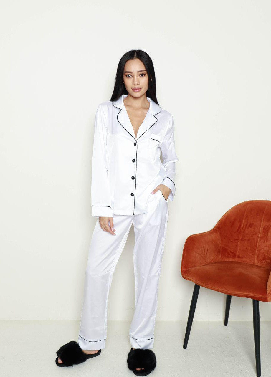 Біла жіноча піжама шовк армані jesika білого кольору р.l 379556 New Trend