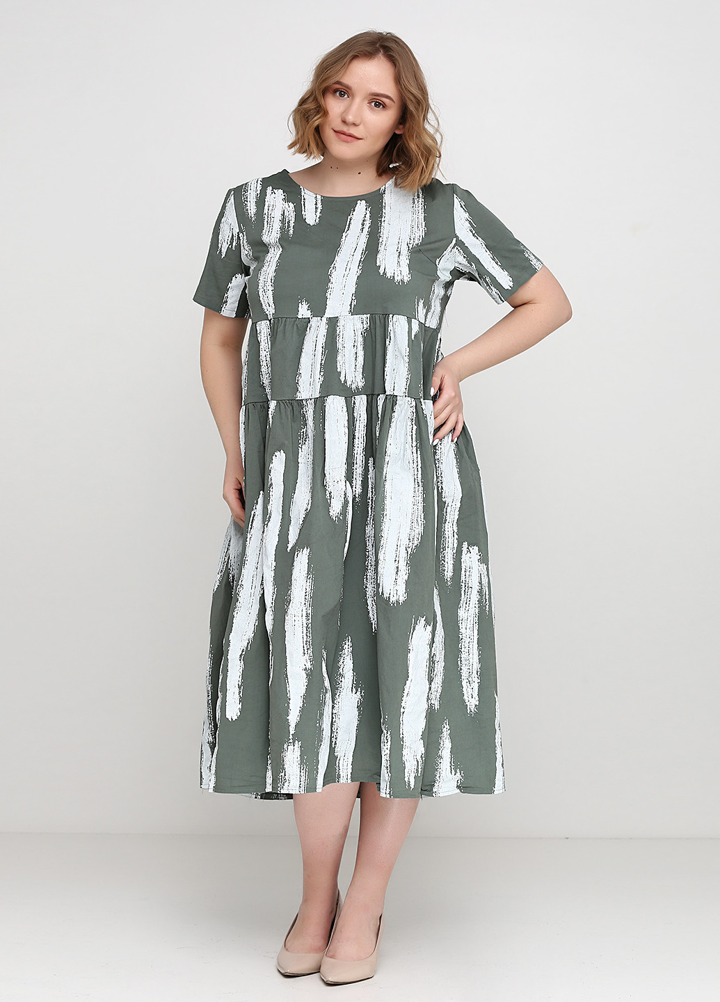 Оливково-зеленое кэжуал платье New Colection с рисунком