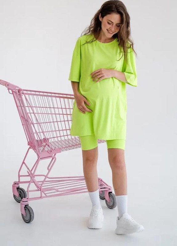 Салатовая летняя салатовая футболка для беременных и кормящих мам с секретом для кормления хлопковая To Be