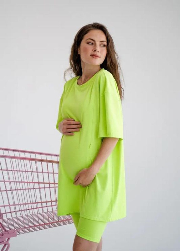 Салатова літня салатова футболка для вагітних та годуючих мам із секретом для годування бавовняна To Be
