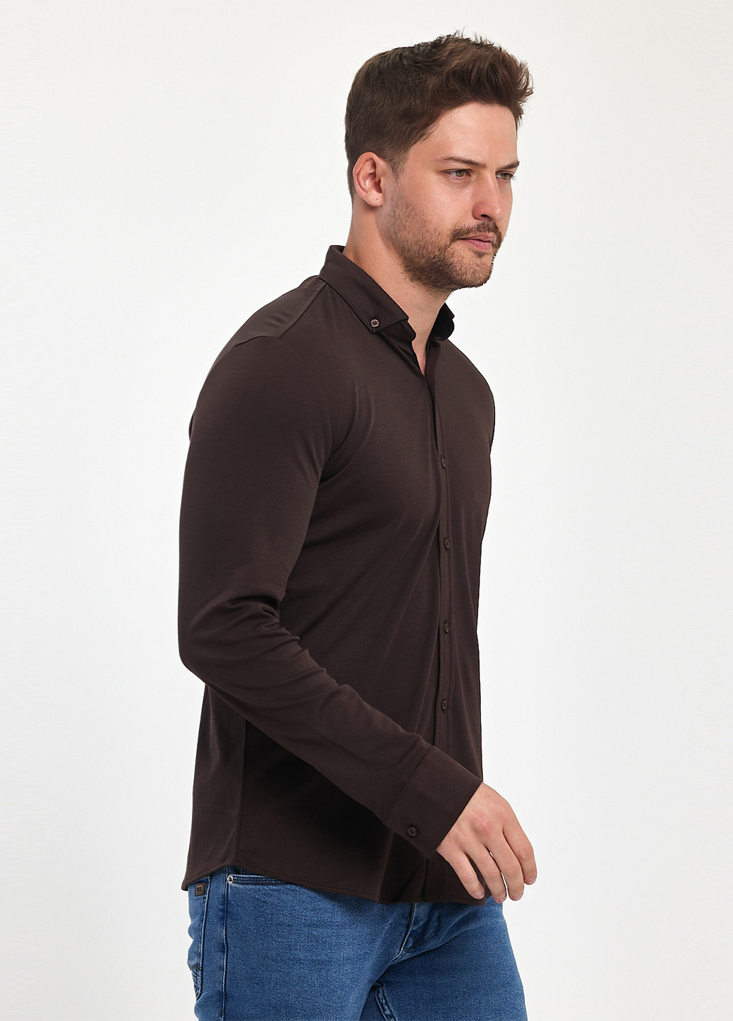 Темно-коричневая кэжуал рубашка однотонная Trend Collection