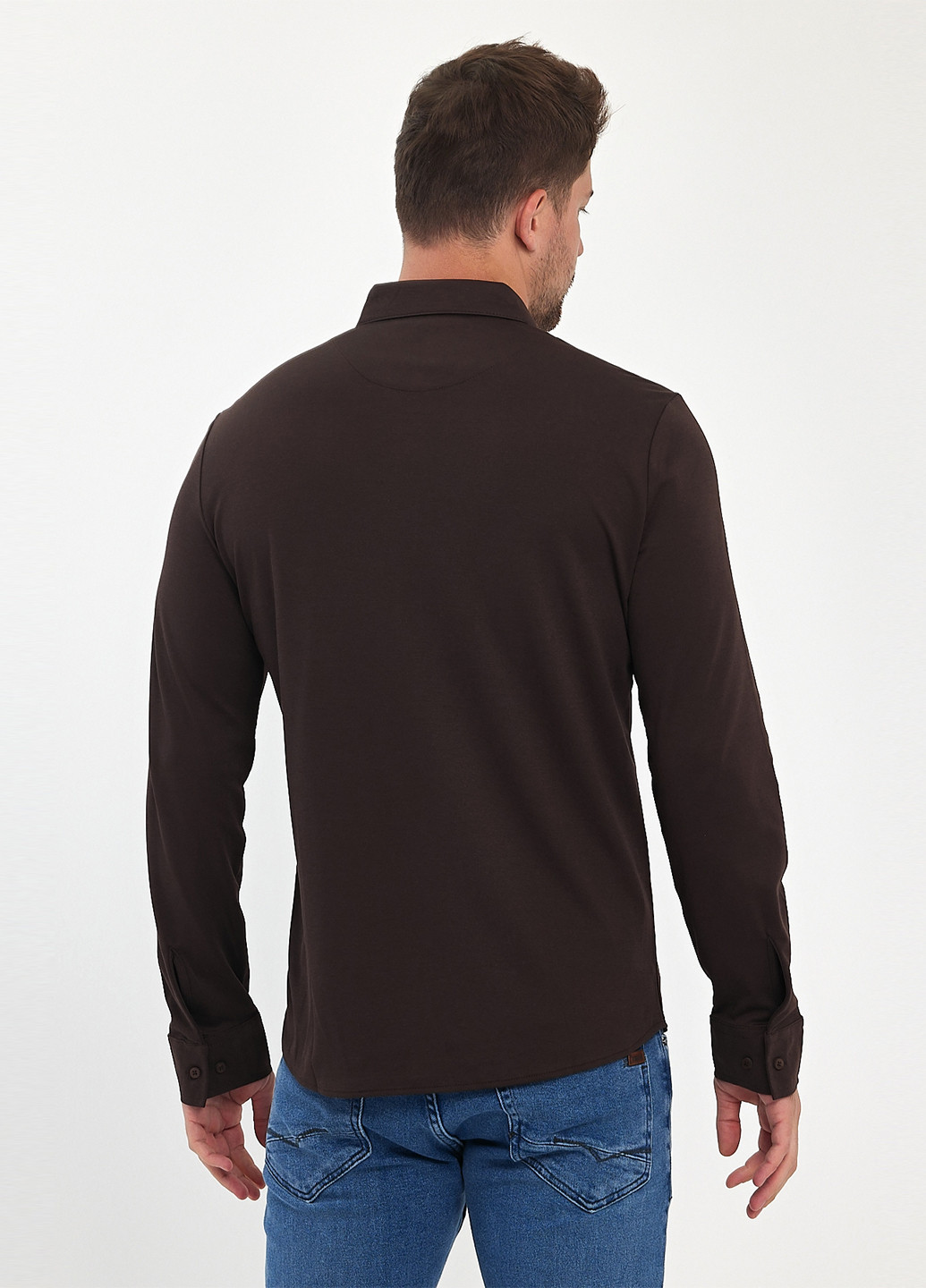 Темно-коричневая кэжуал рубашка однотонная Trend Collection