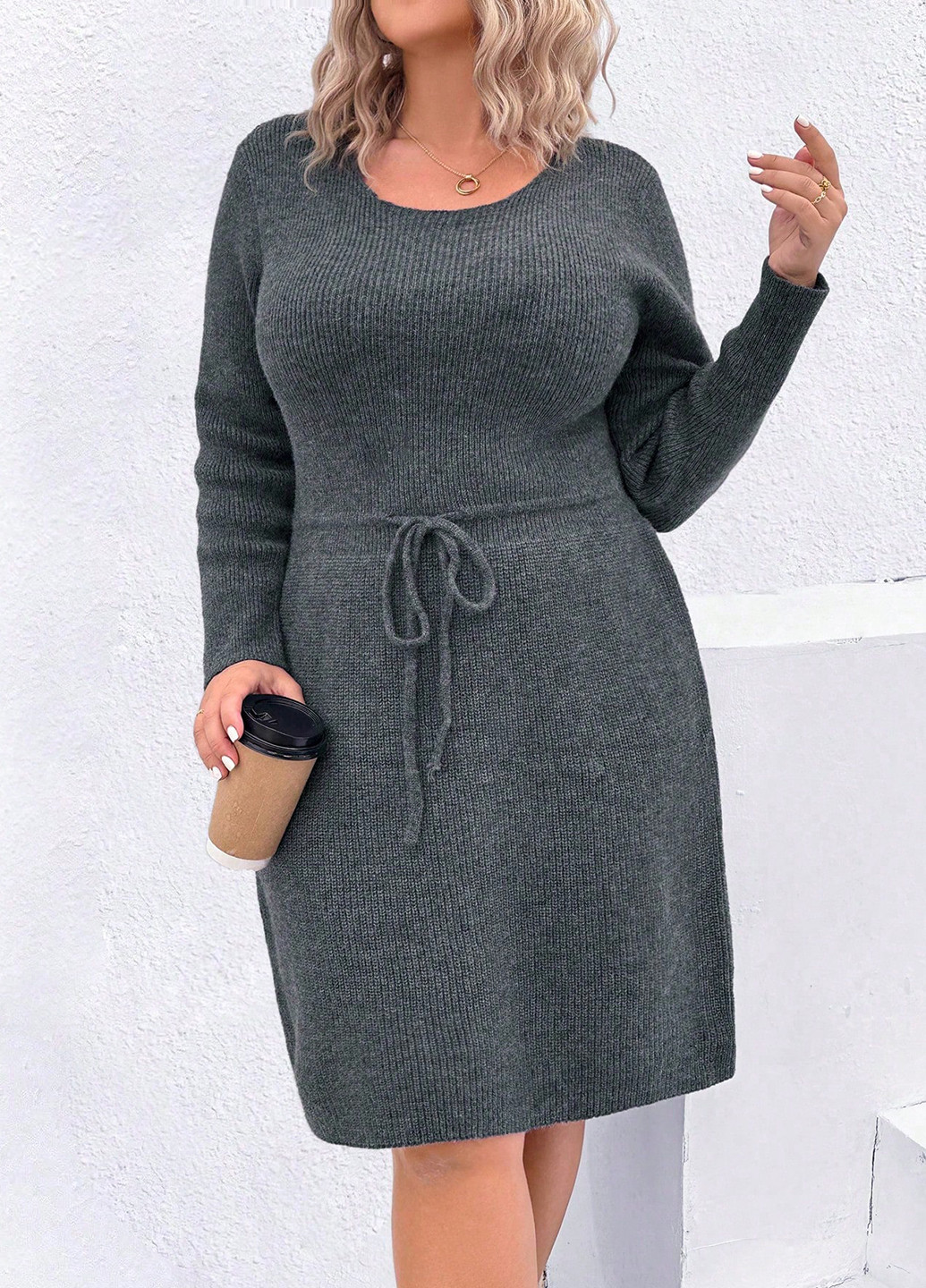 Темно-сіра кежуал сукня сукня светр SHEIN меланжева