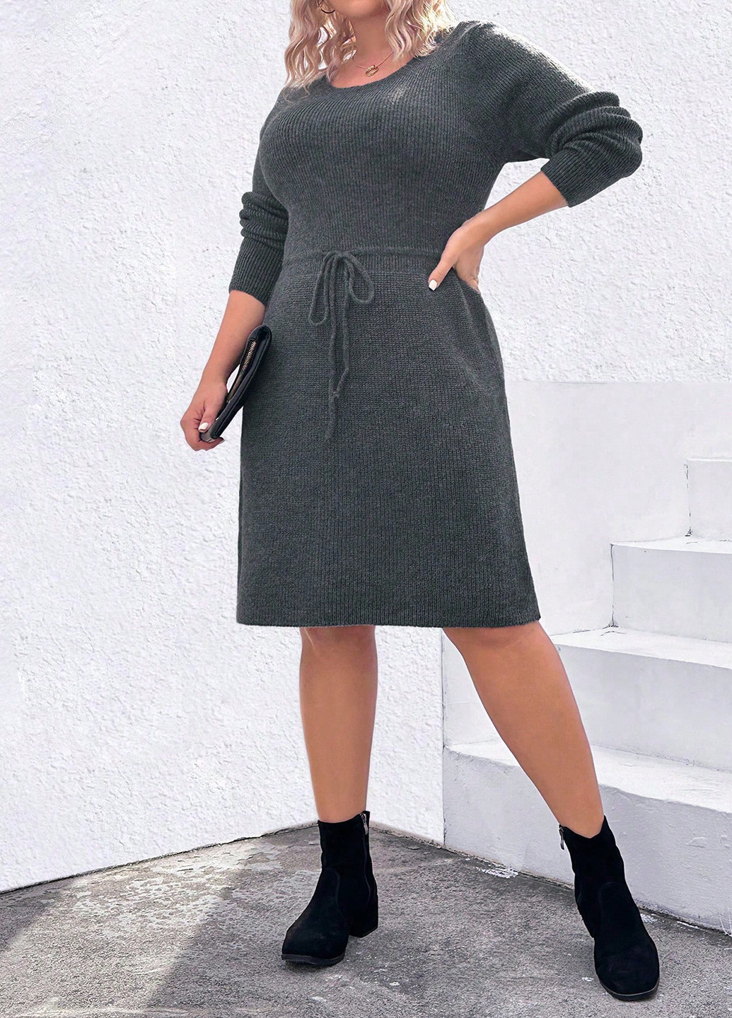 Темно-сіра кежуал сукня сукня светр SHEIN меланжева