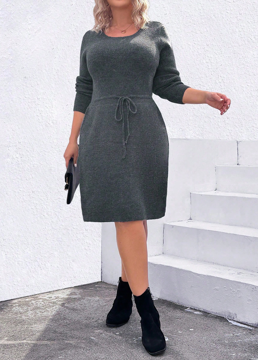 Темно-сіра кежуал сукня сукня светр SHEIN меланжева