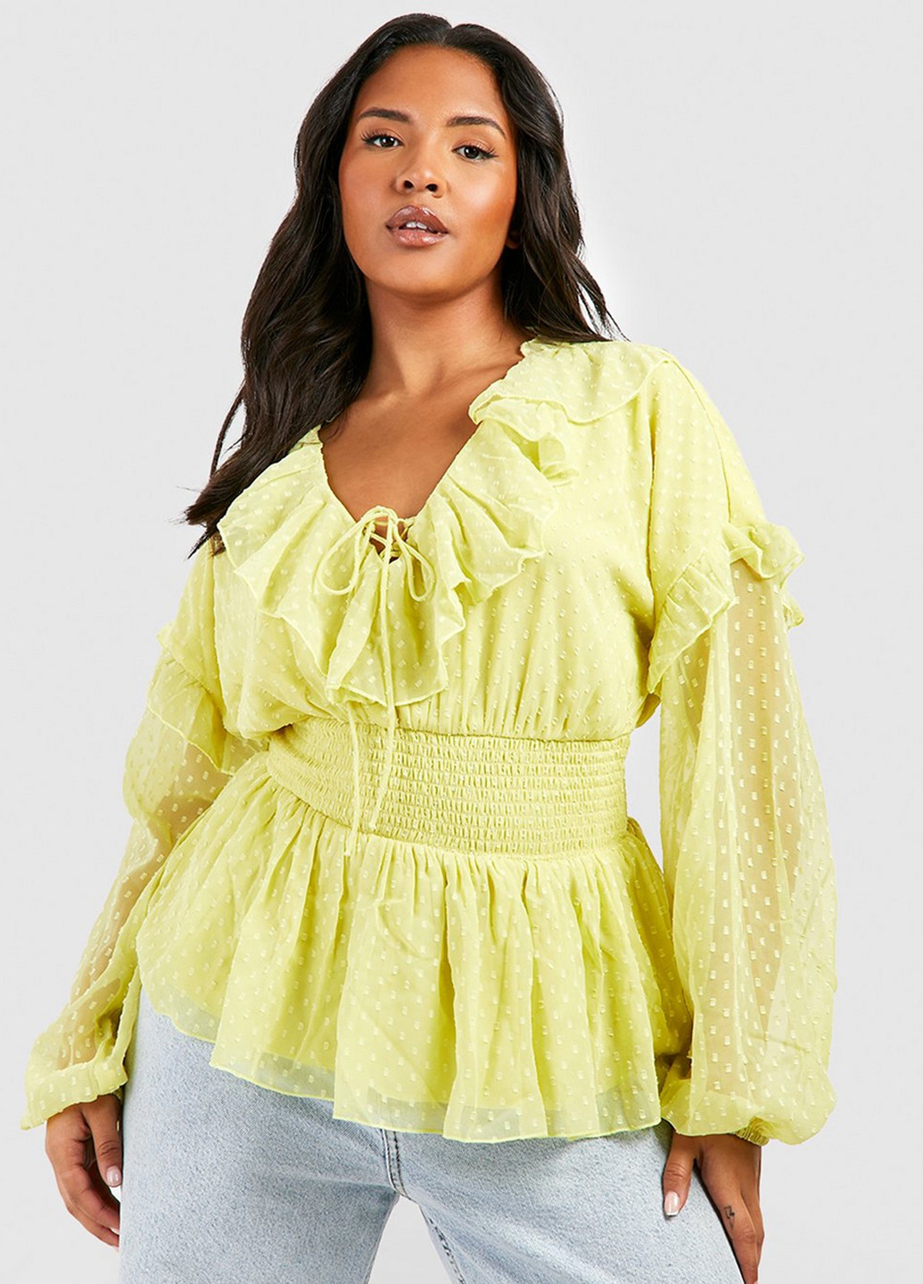 Жёлтая блуза с баской Boohoo