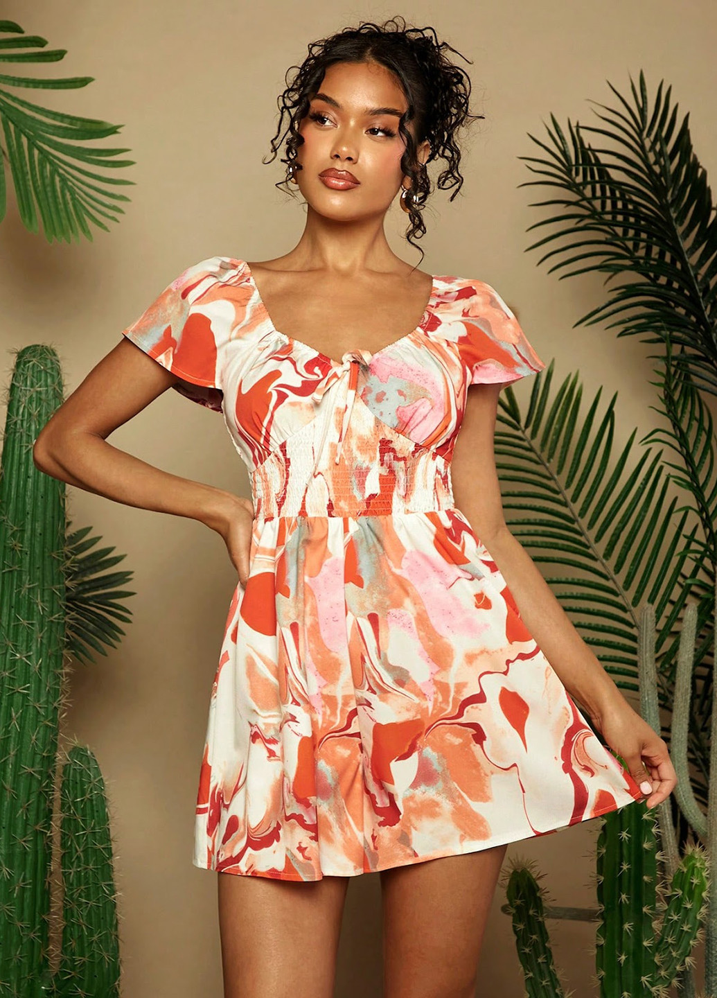 Комбинезон SHEIN комбинезон-шорты абстрактный комбинированный кэжуал полиэстер