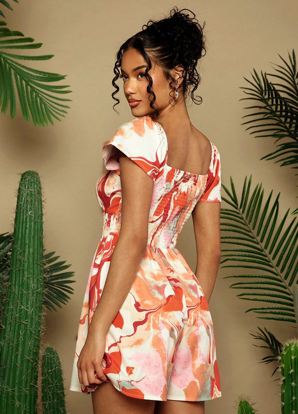 Комбинезон SHEIN комбинезон-шорты абстрактный комбинированный кэжуал полиэстер