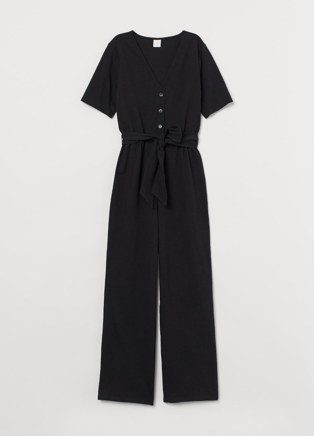 Комбинезон H&M комбинезон-брюки однотонный чёрный кэжуал хлопок, трикотаж
