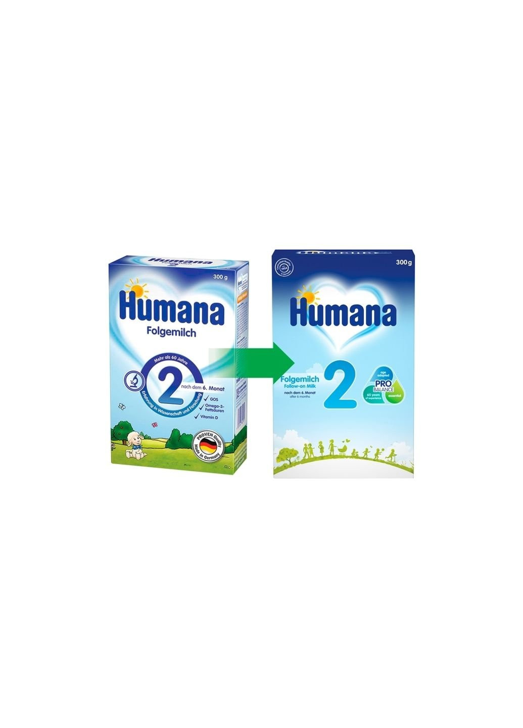 Детская смесь 2 молочна c пребіотиками 300 г (4031244720276) Humana (254067933)