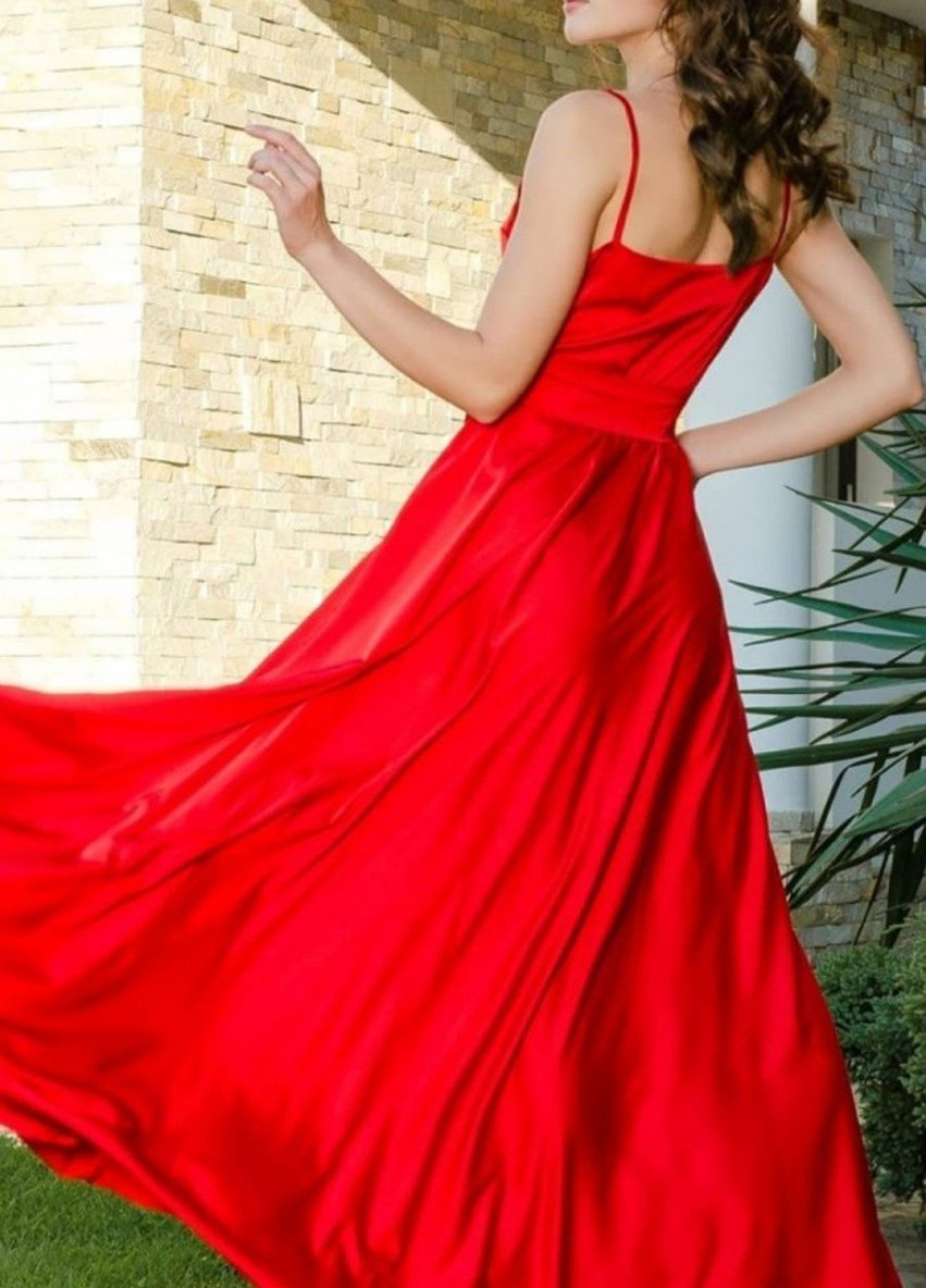 Червона вечірня сукня а-силует, з спідницею-сонце, дзвін, на запах, з відкритою спиною FashionYouWant однотонна