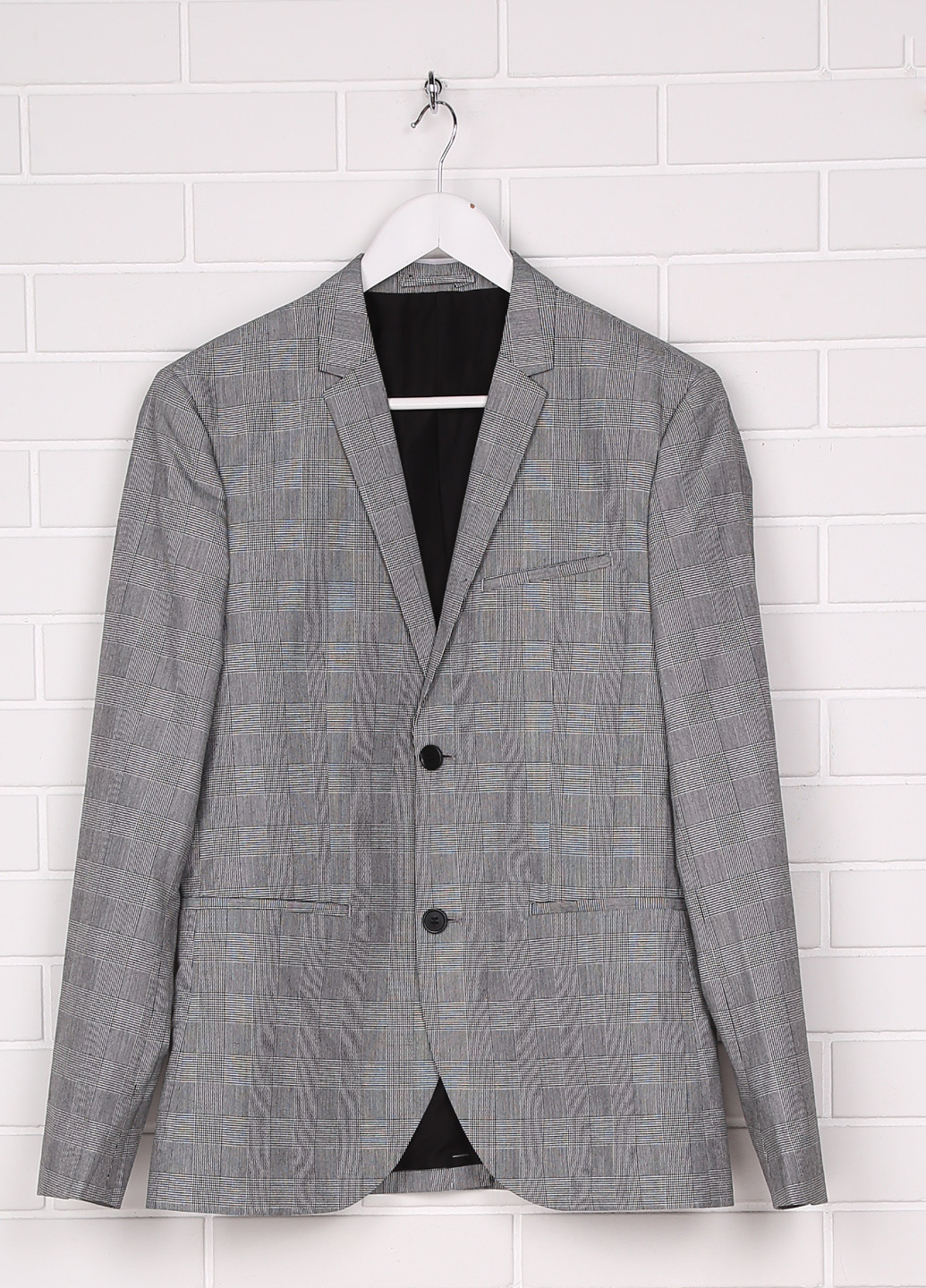 Пиджак H&M с длинным рукавом клетка серый кэжуал