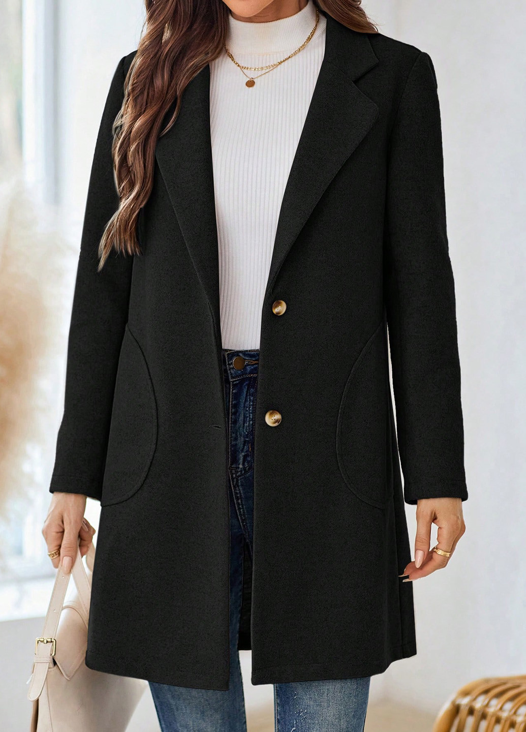 Чорне демісезонне Пальто однобортне SHEIN