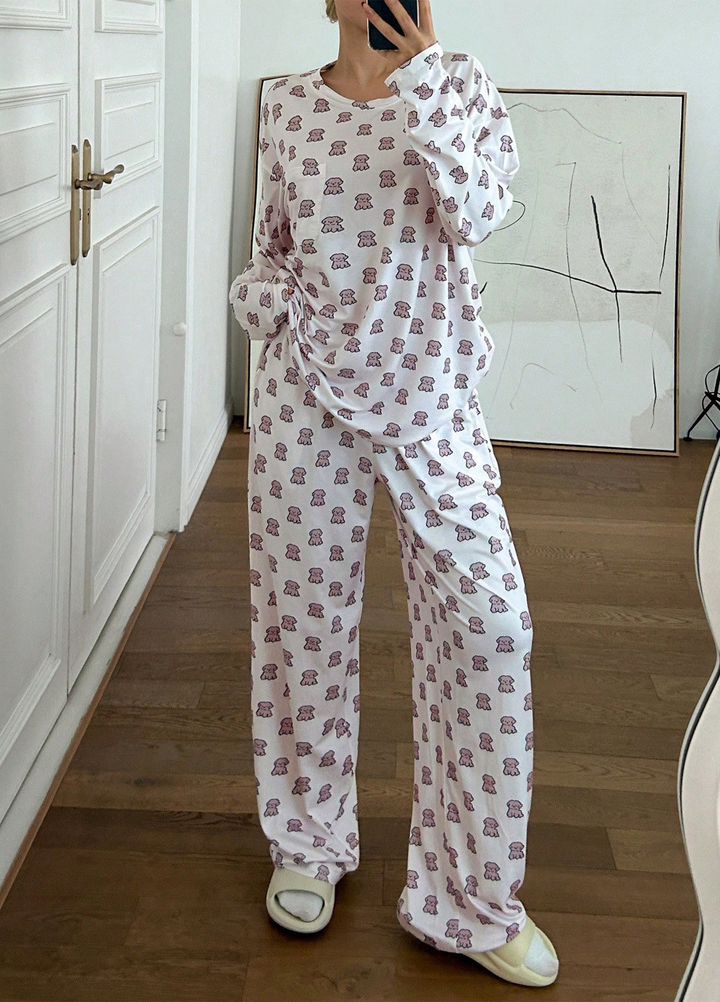 Біла всесезон піжама (лонгслів, штани) лонгслів + брюки SHEIN