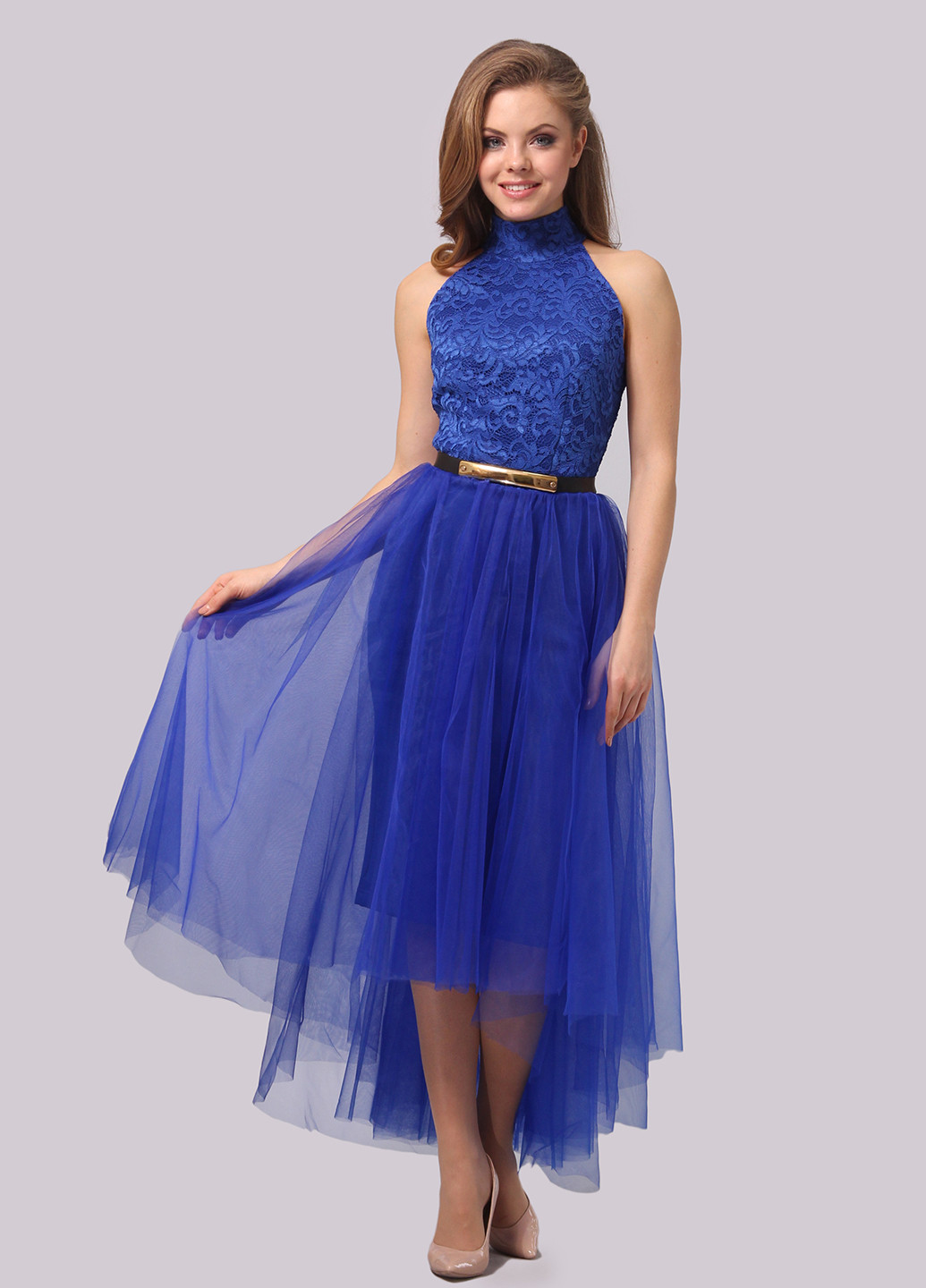 Синее коктейльное платье пачка Agata Webers однотонное