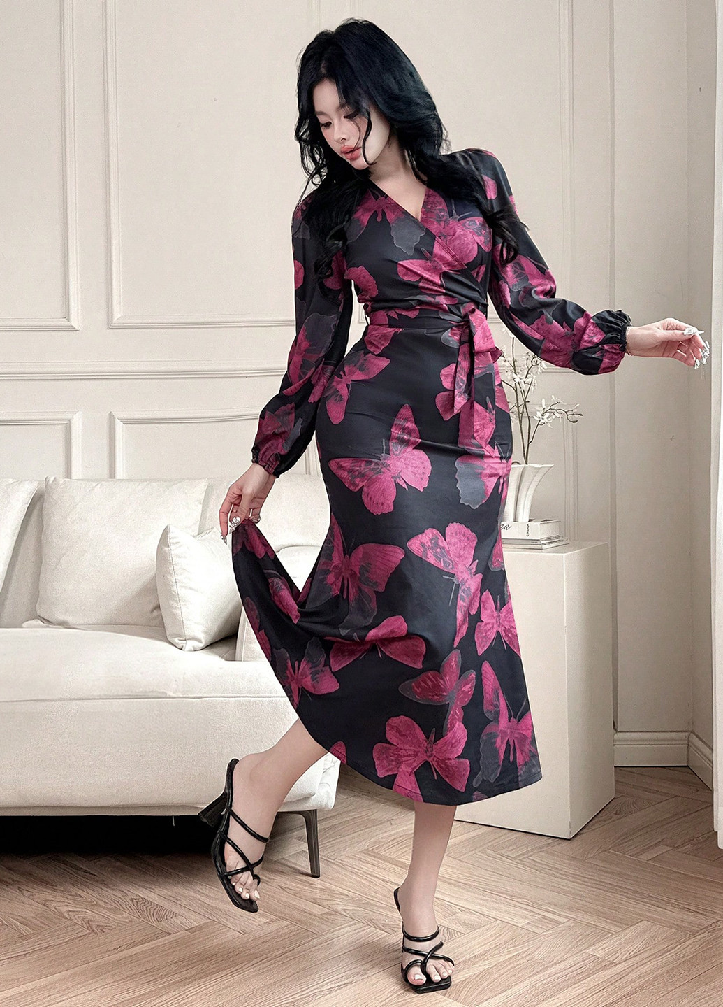 Черное праздничный, кэжуал платье а-силуэт SHEIN бабочки