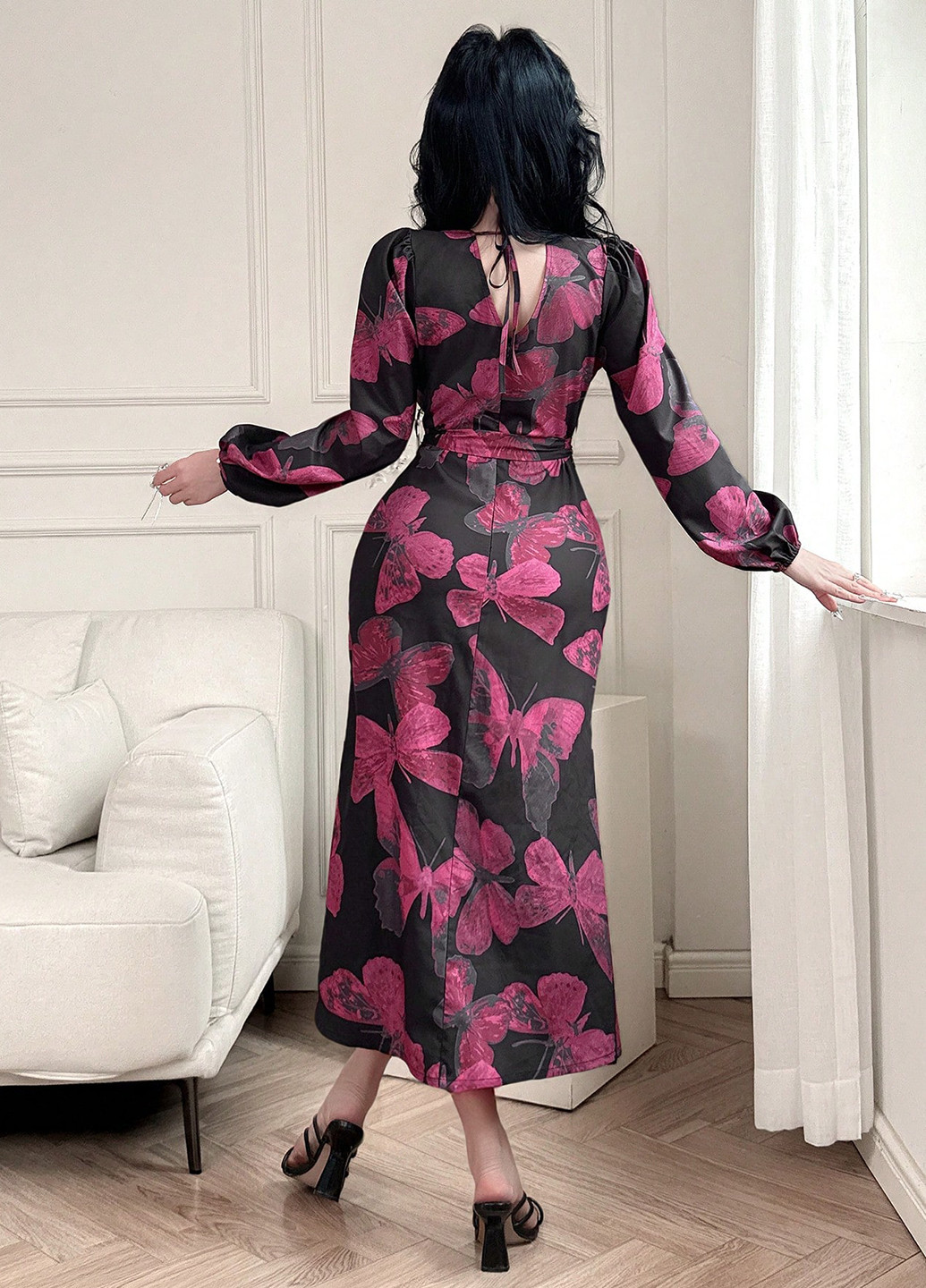 Черное праздничный, кэжуал платье а-силуэт SHEIN бабочки