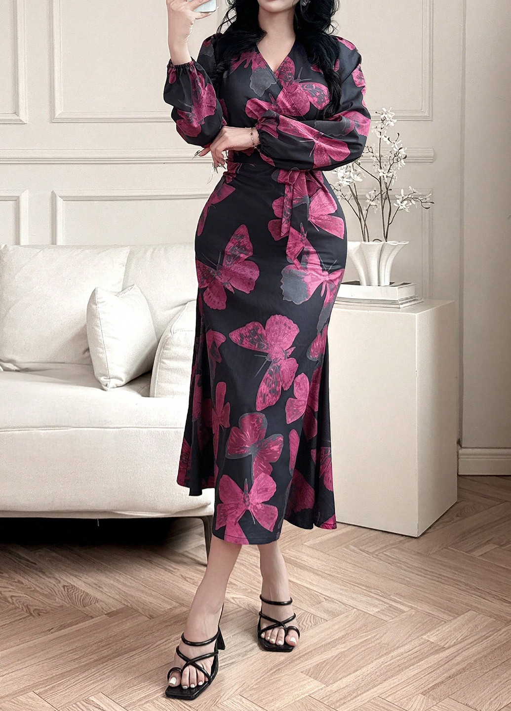 Черное праздничный, кэжуал платье а-силуэт SHEIN бабочки