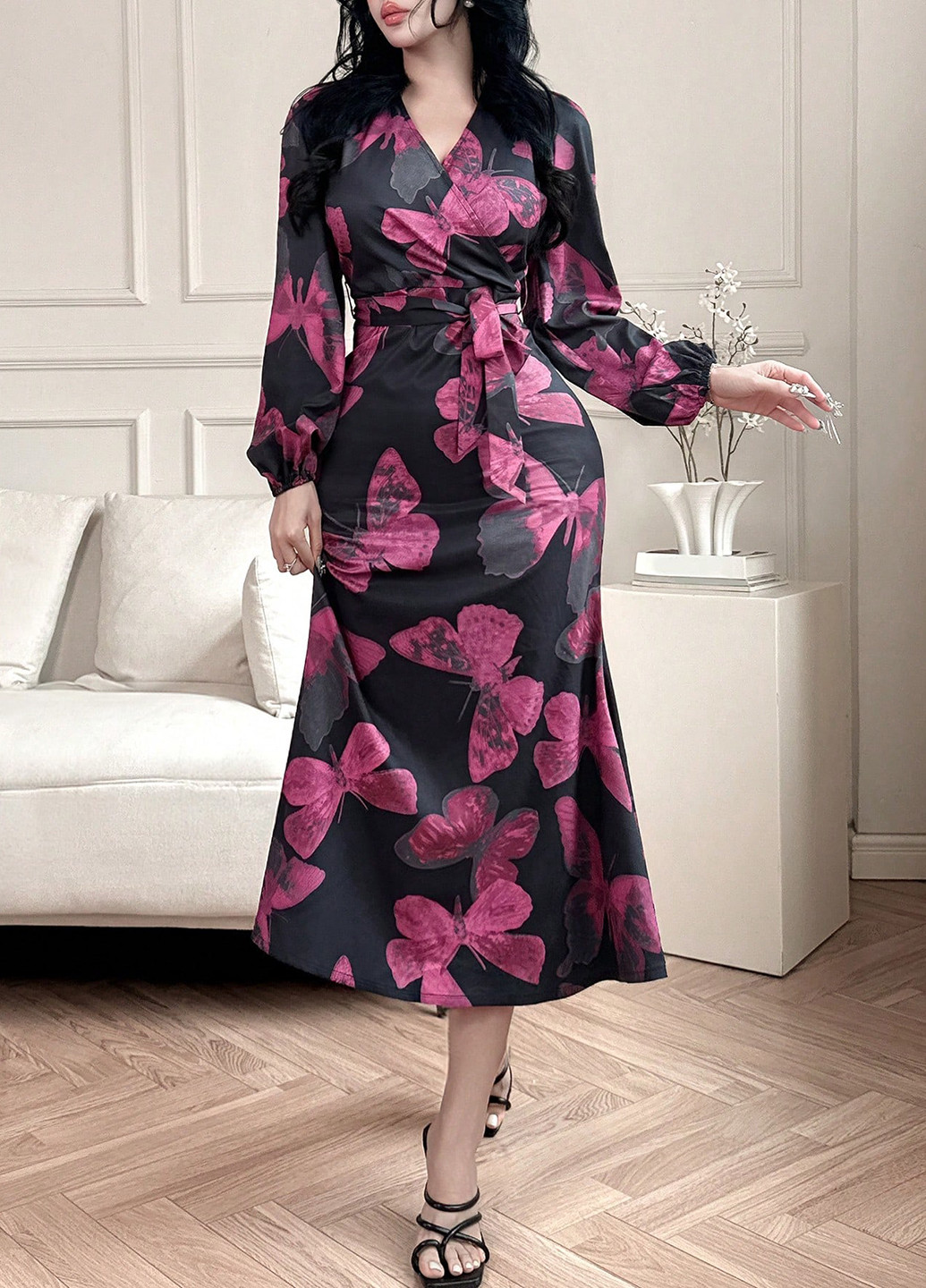 Черное праздничный, кэжуал платье а-силуэт SHEIN бабочки