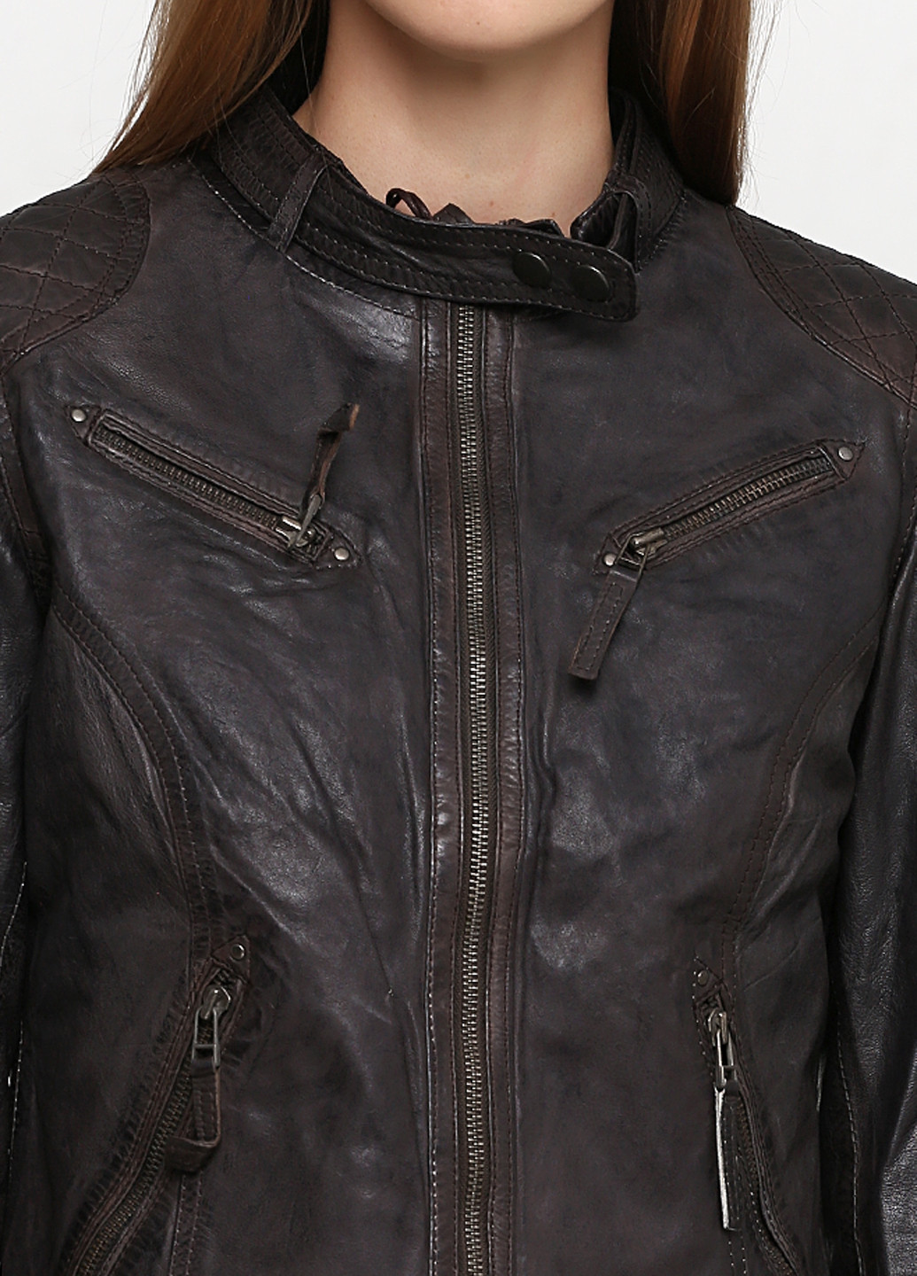 Темно-коричнева демісезонна куртка шкіряна Mays & Rose