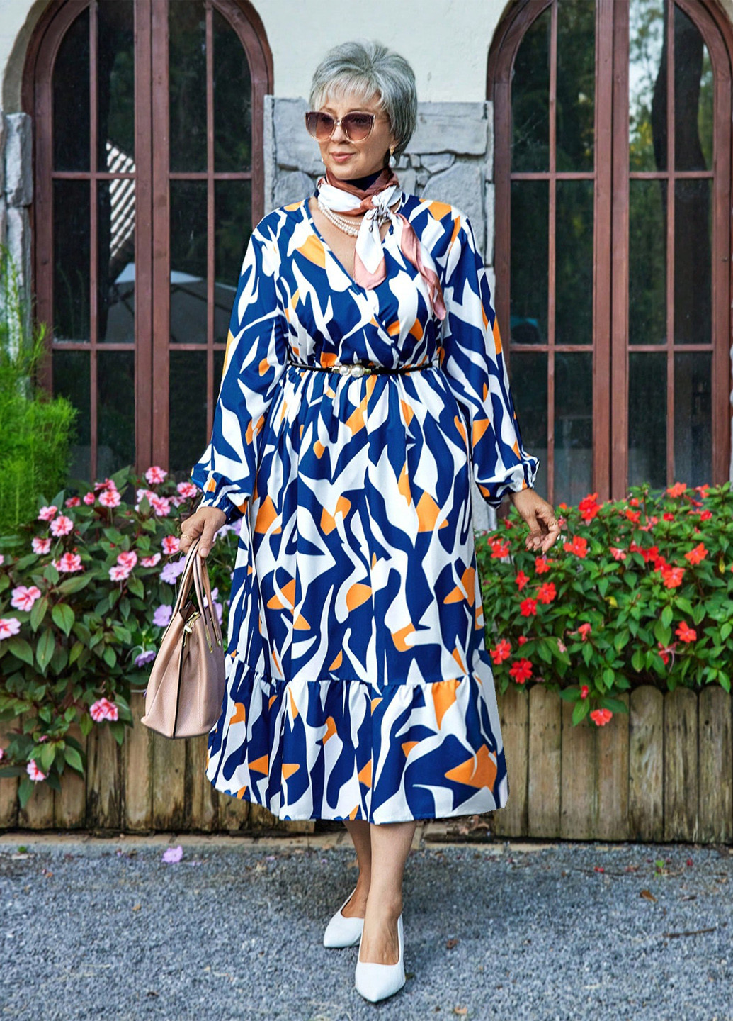 Білий святковий, кежуал сукня на запах, а-силует SHEIN з абстрактним візерунком