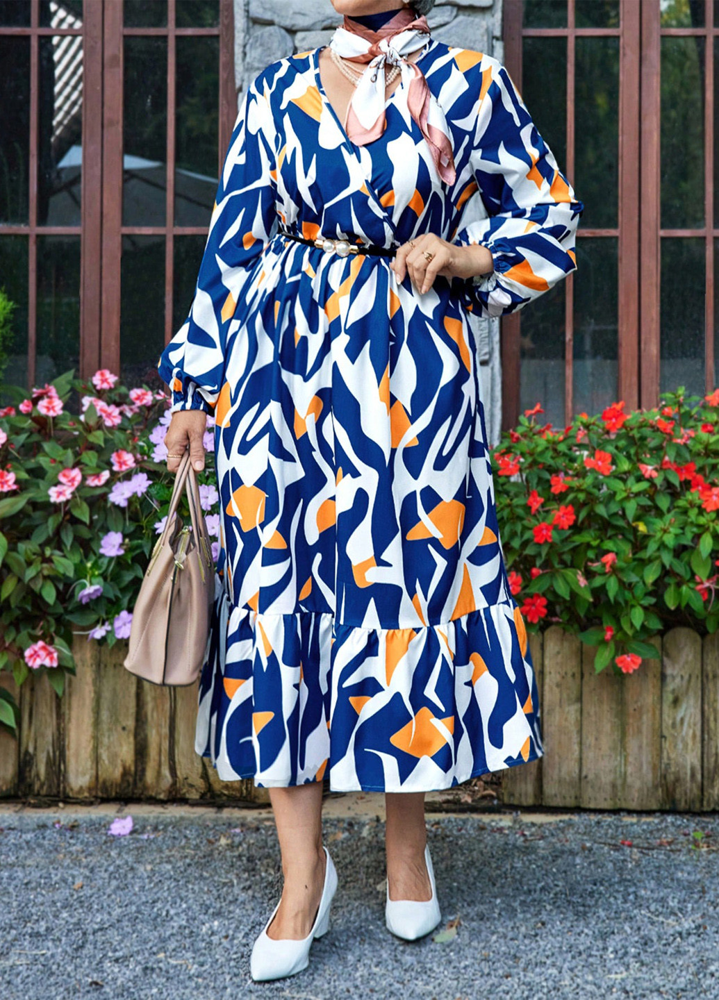 Білий святковий, кежуал сукня на запах, а-силует SHEIN з абстрактним візерунком