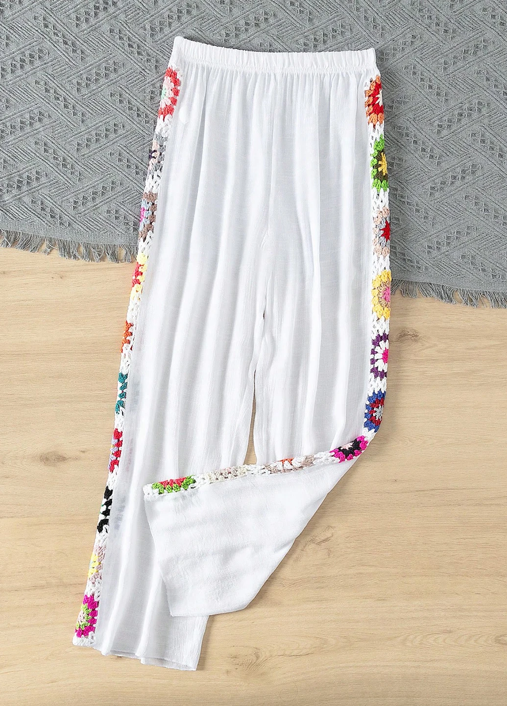 Белые пляжный летние палаццо брюки SHEIN