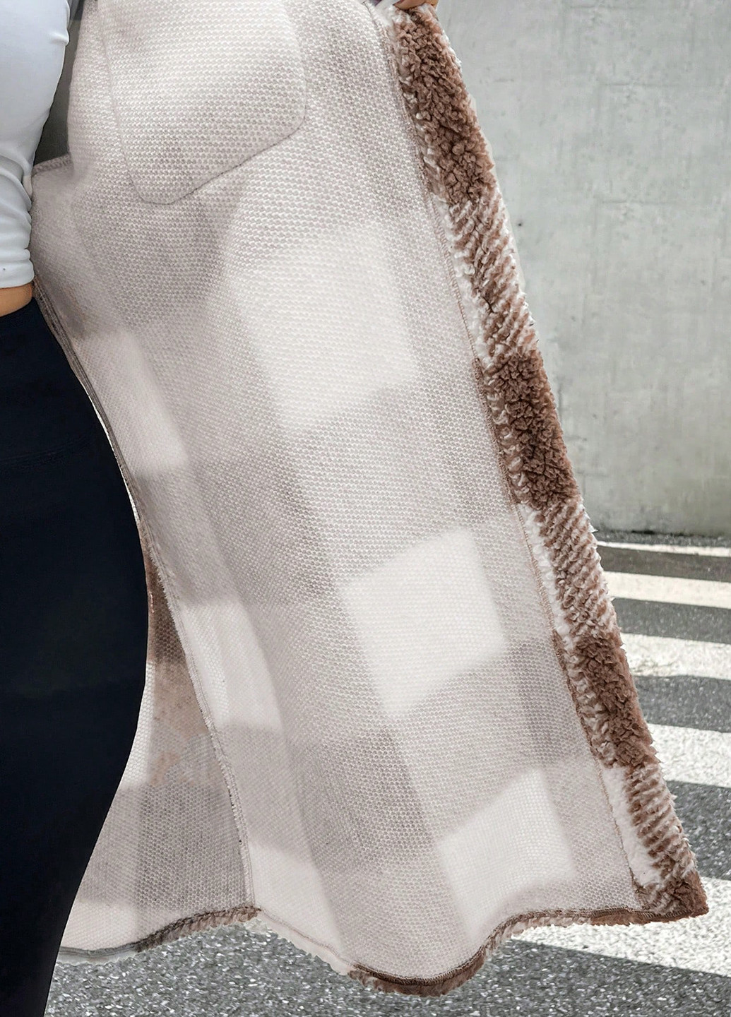 Світло-коричневе зимнє Пальто пальто-сорочка SHEIN